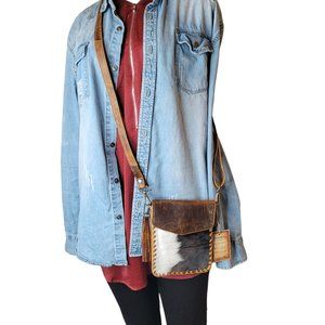 Western Genuine Leather Cowhide Mini Crossbody cell Phone smart mobile Purse